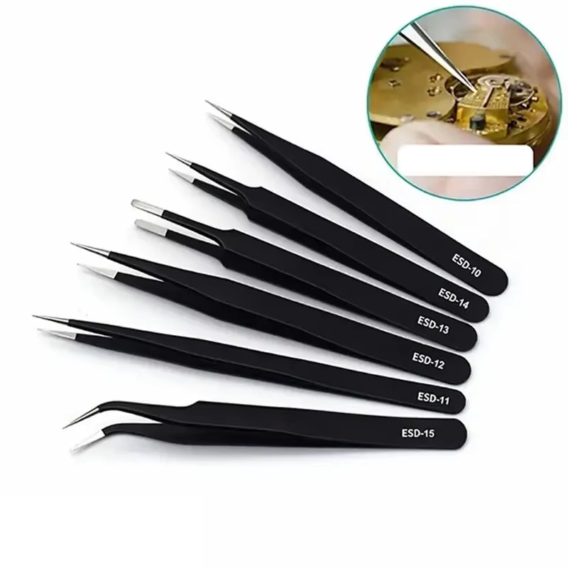 6pcs Precision Long Tweezers S – обзор и цена Diy Electronics Soldering Kit